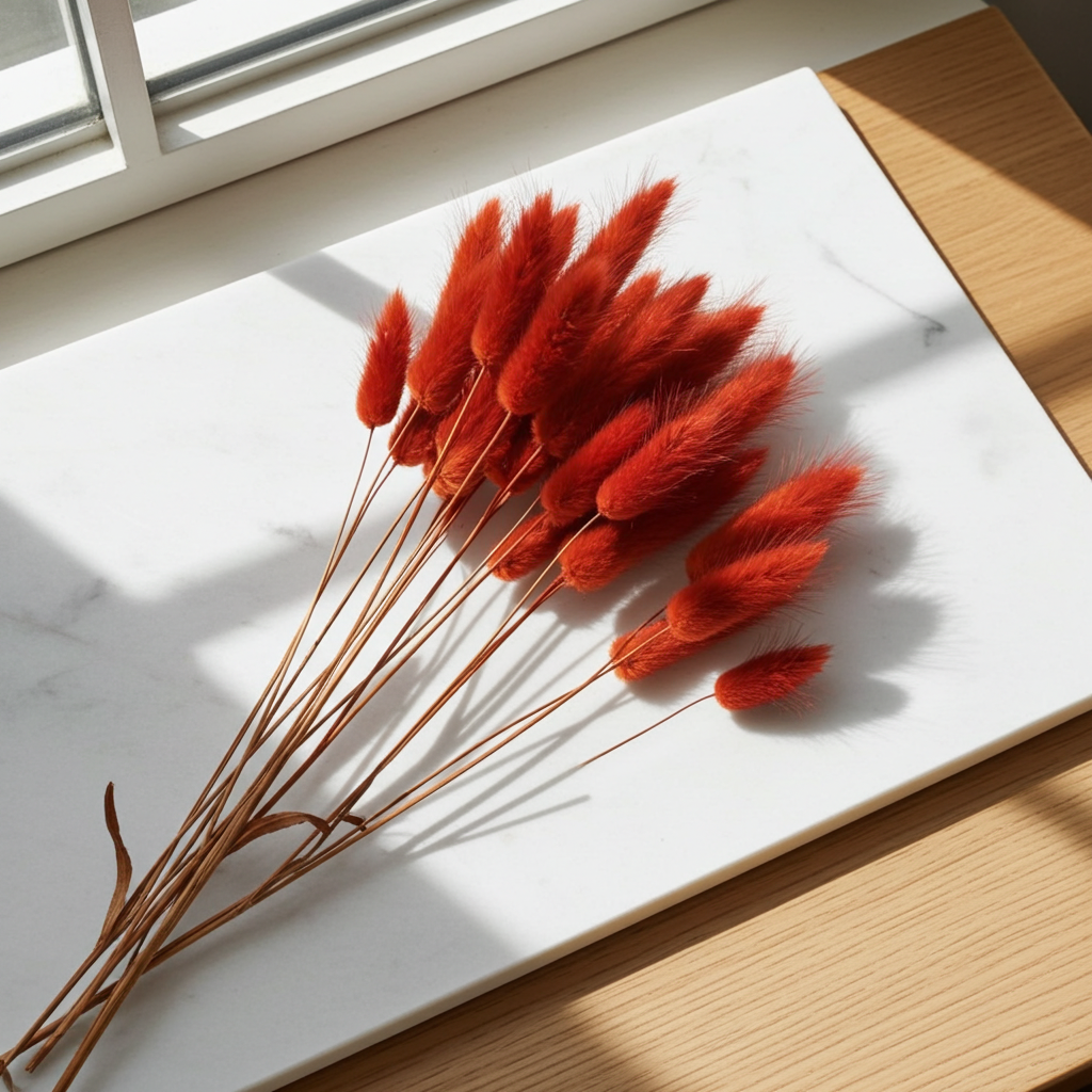 Sušený Lagurus (zaječí ocásek) v barvě terracotta – jemná dekorace do kytic, věnců a aranžmá